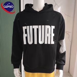 QZFSO 400 Gsm personnalisé sérigraphie Logo français éponge surdimensionné poids lourd coton lavage à l'acide soleil fané hommes sweats à capuche dessinés à la main - Product Image 1