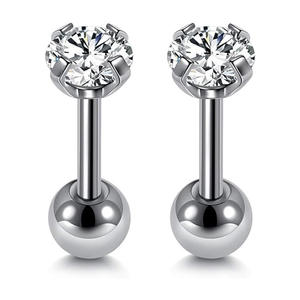 Clous d'oreille en alliage de titane F136 avec zircon, quatre griffes, filetés, clous d'oreille en os, bijoux de piercing corporel à la mode européenne et américaine - Product Image 4