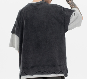 2025 nuova primavera ed estate per realizzare vecchie t-shirt <span class=keywords><strong>a</strong></span> maniche corte Color doppio strato Retro con Splicing pesante - Product Image 4