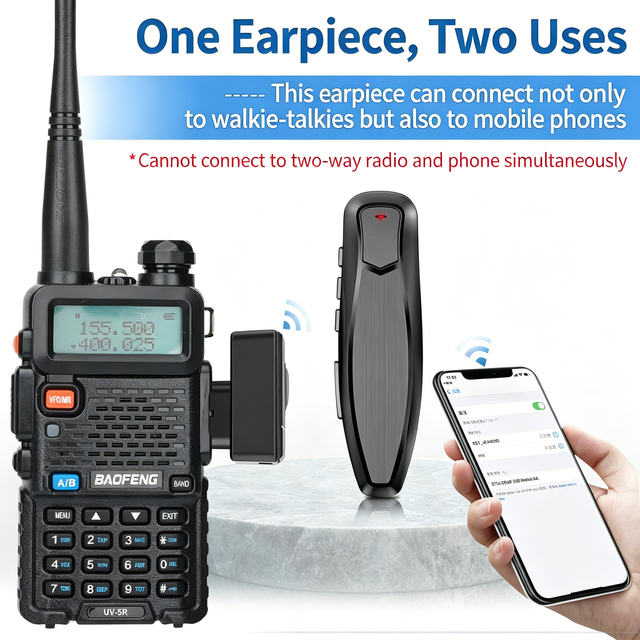 Walkie-talkie for Adapter Wireless Ear-Hook Headset K-Type Connector >50km Talk Range Compatible for UV5R 888S UVK5/K6