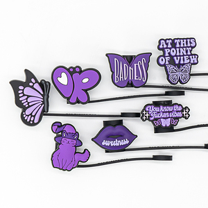 Produits en vente : Embouts de pailles en silicone violet 10 mm, design 2D effrayant et magique en cristal, avec sangle - Product Image 2