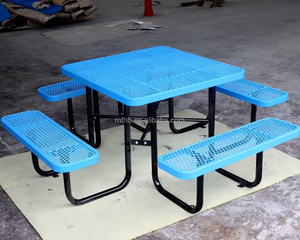 <span class=keywords><strong>Table</strong></span> de pique-nique carrée en métal commercial de 46 pouces <span class=keywords><strong>avec</strong></span> banc, pour l'extérieur, aire de jeux, patio, <span class=keywords><strong>table</strong></span> à manger en acier <span class=keywords><strong>avec</strong></span> <span class=keywords><strong>trou</strong></span> pour <span class=keywords><strong>parasol</strong></span> - Product Image 2