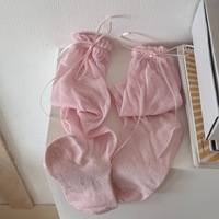 Nouvelles chaussettes mi-mollet de style japonais pour filles, avec nœud et bordure bouclée, en tricot, longueur ras du cou, pour le printemps