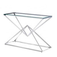 Table basse simple en verre argenté avec base en forme de X pour le salon, le couloir, le hall et la décoration d'entrée