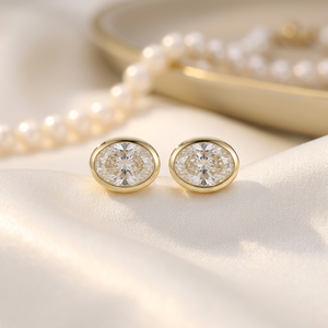 Boucles d'oreilles en diamant en or 14K 18K avec diamants ovales de laboratoire sertis clos, pour femme, cadeau de mariage ou d'anniversaire, bijoux - Product Image 1