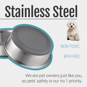 Anti-Slip Double-Walled Stainless Steel <b>Bowl</b> Cats Pet Basic Food Water Feeding Stocked Single Rubber Base Rounded Vacuum - Product Image 2