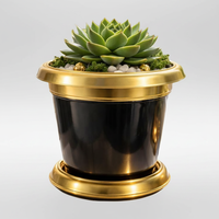 Pot de fleurs décoratif en plastique peint à la main, style luxe noir et or, 1,7 L, écologique, léger, pour jardin de bureau