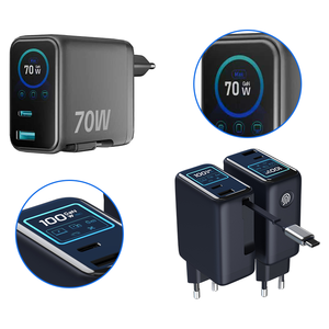 Adaptateur de charge rapide mural rétractable 65W PD USB C blanc avec câble et écran - Product Image 4