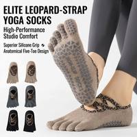 Calcetines de Yoga y Pilates de Lujo con Estampado de Leopardo para Mujer, Antideslizantes, de Cinco Dedos, Transpirables, Ecológicos, de Algodón, Alta Elasticidad, Profesionales