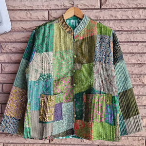 Multi-Colour Flower Printed Handmade Cotton Patchwork Quilted Jacket Indian Block Print, Boho Style for Women Winter Coat - Product Image 1