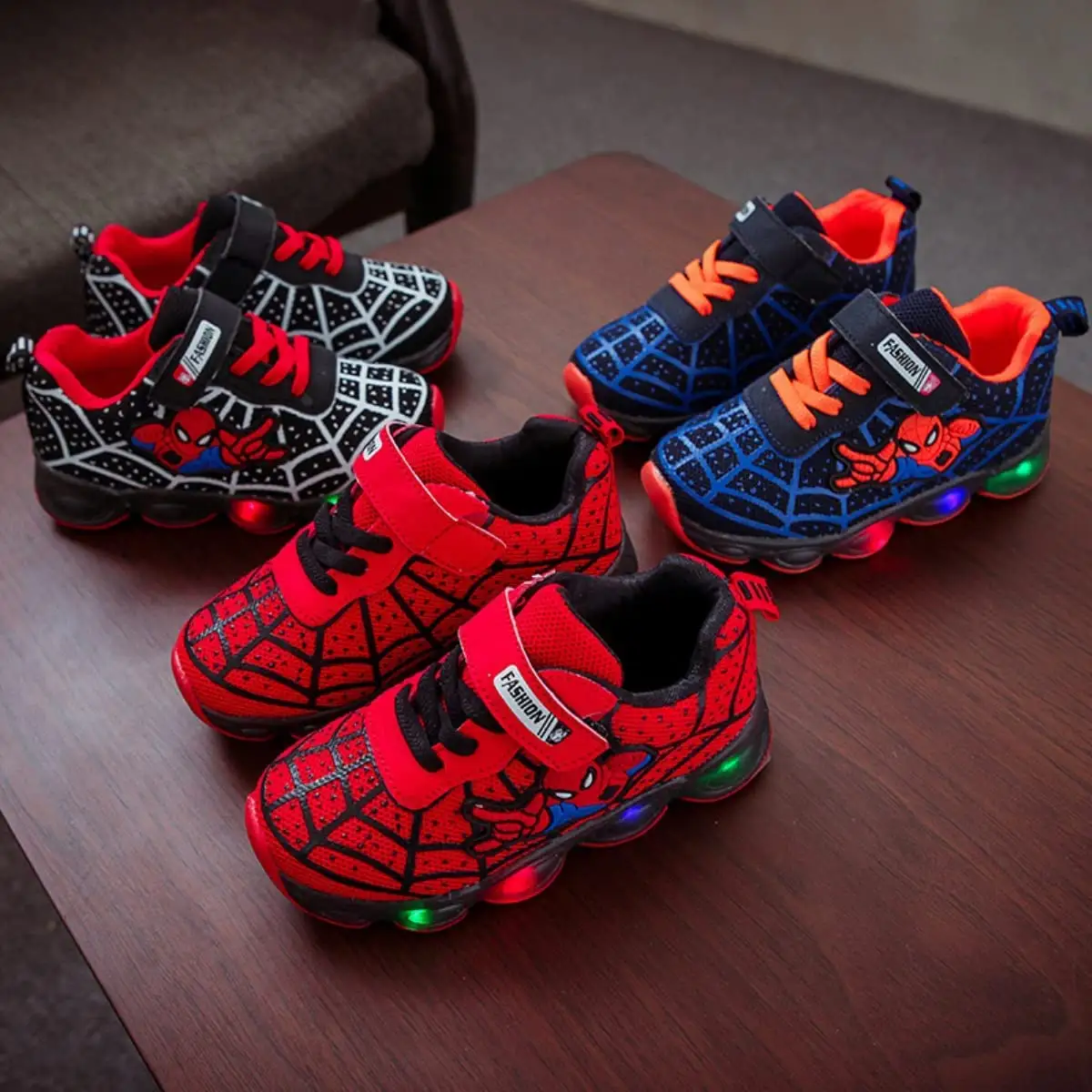 TCXW042004 Children Casual Shoes Sport Sneakers Spiderman Flashing Boy Girls Kids Led light Shoes