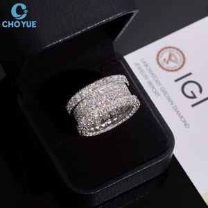 Women's Rhodium <b>Plate</b> 925 Sterling Silver Lab Grown Diamond <b>Ring</b> Round Brilliant Cut Full Pave IGI Certified Luxury Wedding Band - Product Image 1