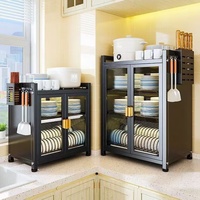 Étagère de rangement de cuisine multi-niveaux robuste et anti-poussière, organisateur de vaisselle en métal avec porte pour bols et casseroles