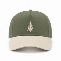 Casquette de baseball en gros à 5 panneaux, bicolore, en sergé de coton épais, corps structuré, logo imprimé, visière courbée, fermeture à pression en plastique