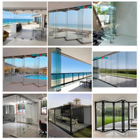 Porte pliante en verre sans cadre pour balcon extérieur, charnières en acier inoxydable, cloison en verre, porte coulissante accordéon, porte patio bi-pliante, quincaillerie