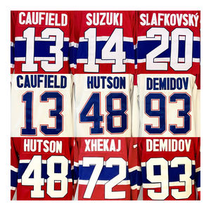 Хит продаж: Высококачественные хоккейные джерси (белые с красным) с вышивкой — Кэйфилд, Хатсон, Демидов, Слафковский. - Product Image 1