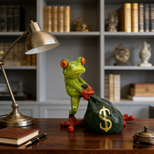 Figurine de grenouille en résine, sac à monnaie, décoration de bureau Feng Shui, cadeau pour la saint-valentin, fournitures de bureau, pièce unique - Product Image 4