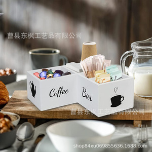 Caja de almacenamiento para barra de café, organizador de escritorio de madera con múltiples compartimentos para bolsitas de té, cápsulas de café y artículos esenciales de cocina - Product Image 5