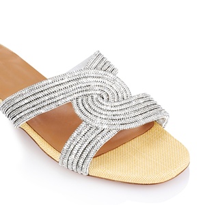 <strong>Jeweled</strong> Bridesmaid Wholesale Slides Slippers Can Be Customized Gold Bling Rhinestone Flats Heel Women <strong>Sandals</strong> - Product Image 4