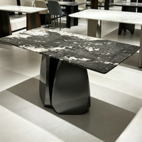 Nouvelle Table à Manger en Pierre Artificielle 2026 avec Base en Acier Inoxydable, Table Rectangulaire Moderne de Luxe Effet Marbre