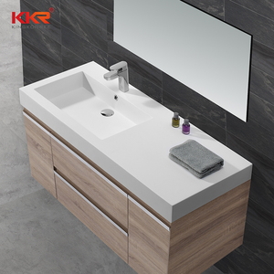 Surface de lavabo en résine personnalisée, pour <span class=keywords><strong>salle</strong></span> de bains moderne, lavabo, évier, pierre acrylique solide, Combo en <span class=keywords><strong>bois</strong></span> massif - Product Image 1