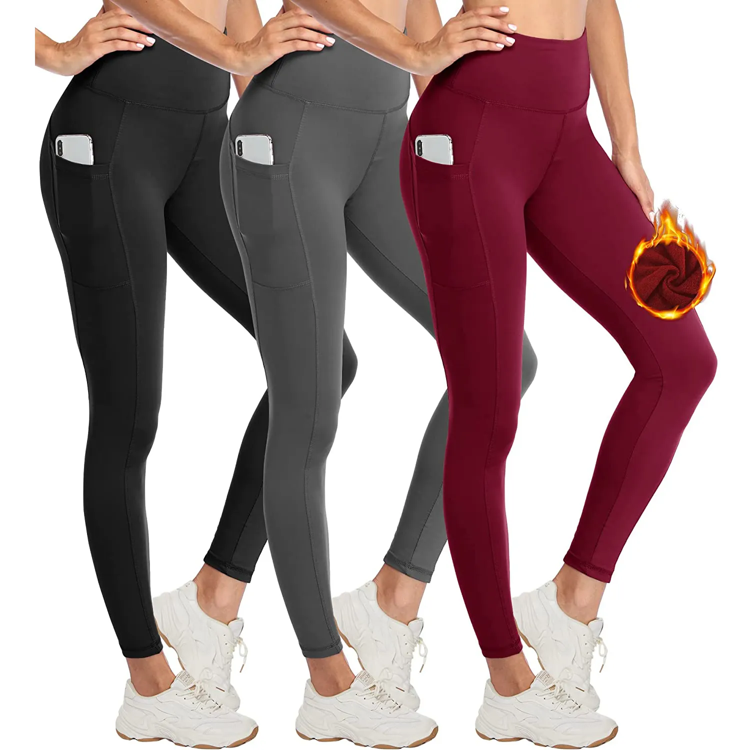 Legging Wanita Pinggang Tinggi, Celana Yoga Hangat Termal Super Lembut dengan Kantong Musim Dingin Berlapis Bulu