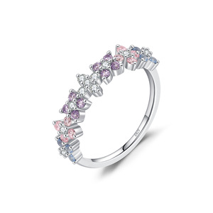 S925 <b>Silver</b> <b>Statement</b> <b>Ring</b> for Women Colorful Zircon Eternity Dainty Butterfly Cut Stackable Band <b>Ring</b> - Product Image 1