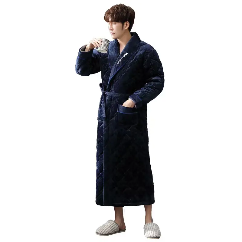 Vendita calda di alta qualità flanella invernale solido pesante pigiama caldo accappatoio per gli uomini