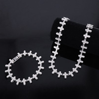 Collar de Cadena Cubana de Aleación con Cruz y Trébol, Incrustaciones de Diamantes, Oro y Plata, para Hombres y Mujeres, Joyería Hip Hop, Accesorios de Moda, Regalo