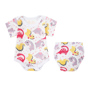 2025 mùa hè sơ sinh sơ sinh giản dị Jumpsuit ngắn tay hai mảnh bé tã phù hợp với báo mỏng worsted thiết kế xuyên biên giới - Product Image 2