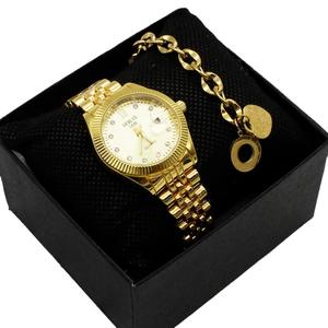 Casal elegante relógio pulseira conjunto com caixa relógio de quartzo bonito com calendário adequado para casais usar - Product Image 5