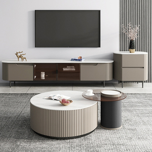 Moderno minimalista rock Junta redonda de mesa de café de lujo luz habitación TV gabinete mesa de café combinación - Product Image 3