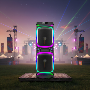 Enceinte de scène sans fil de 12 pouces pour DJ, karaoké, fête, chariot, 150 W, lumière LED RVB, double microphone, support de microphone intégré, batterie, télécommande - Product Image 2