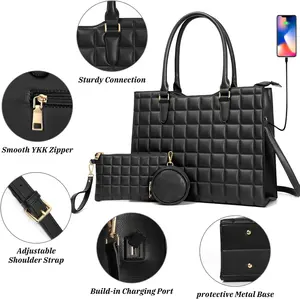 Haoen Latest Fashion Office Leather Computer Bag With Use Interface Laptop New Shoulder Bag Sets For Women