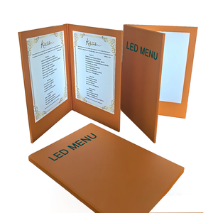 Cubierta de Menú de Restaurante Iluminada con LED, Libro de Menú de Cuero con Doble Página Iluminada y Carga USB para Bar, <span class=keywords><strong>Hotel</strong></span>, Comida Rápida - Product Image 1