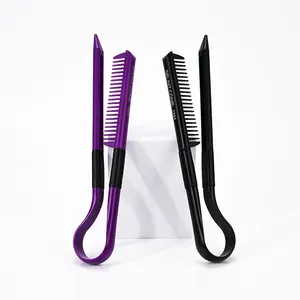 Custom Logo Fashionable Salon Barber Hair Cutting V Type Design Folding Straight V Type Plastic Hair Comb Brush