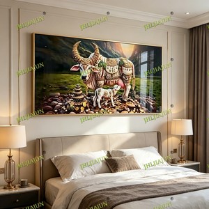 Peinture sur Porcelaine Cristalline Personnalisée en Gros, Art Mural Vache, Cadre Doré, Design Rectangulaire Traditionnel, Décoration Intérieure - Product Image 3