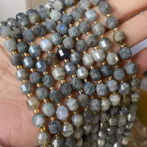 真晶愈合石英珠蓝色拉长石刻面能量棱镜双点切割珠用于项链制作