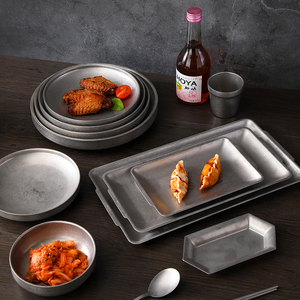 Plateau rectangulaire décoratif en <span class=keywords><strong>acier</strong></span> inoxydable de style coréen rétro et écologique, <span class=keywords><strong>gris</strong></span>, 50 pièces, pour camping et restaurant - Product Image 6