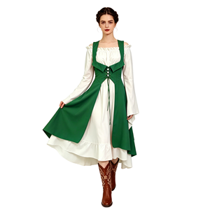 Robe de demoiselle médiévale de la Renaissance avec gilet - Corset vintage européen à double couche - Costume de cosplay de <span class=keywords><strong>princesse</strong></span> pour Halloween - Product Image 4