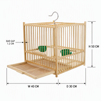 Cage à oiseaux en bois naturel avec perchoir et bols, plateau inférieur amovible, nettoyage facile, cage suspendue au plafond pour petits oiseaux