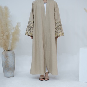 Abaya para <span class=keywords><strong>Mujer</strong></span>, Vestido Musulmán, Ropa Islámica, Diseños de <span class=keywords><strong>Kimono</strong></span> de Lino, Abayas Negras Clásicas - Product Image 3