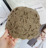 Gorro de punto calado con diseño floral, color liso, hecho a mano, elástico, ligero, elegante, tipo cloche
