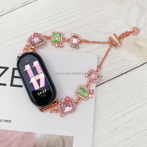 Correa de la Hermandad de mujeres griegas con diamantes de imitación rosa y verde para reloj inteligente Xiaomi, accesorio, pulsera de aleación ajustable - Product Image 6