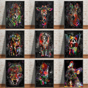 Pinturas modernas de animales acuarela abstracta Graffiti León lienzo arte e impresiones colorido Tigre pintura de pared personalizada - Product Image 2