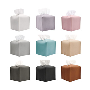Cross-border PU leather tissue box, small square desktop tissue box lid, upright household facial tissue cover. - Product Image 1