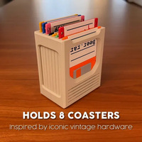 Retro Floppy Disk Coaster Set with Computer Case Holder Creative Tech Geek Desk Decor Plastic Cup Mat Anti-Slip Drink Coaster
