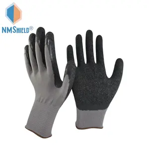 NMSHIELD anti puncture latex glove polycotton with crinkle latex coated gloves latex black