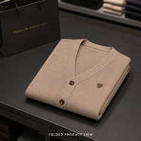 Cardigan en laine personnalisé pour homme, col en V, double boutonnage, pull tricoté avec logo frontal, tenue décontractée, OEM