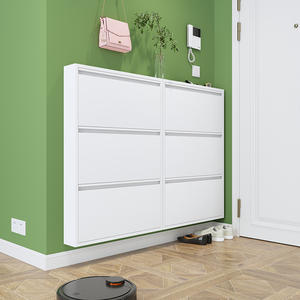 Gabinete Organizador de Zapatos Metálico Plegable y <span class=keywords><strong>Estrecho</strong></span>, Armario Moderno Ultra Delgado para Pasillo de <span class=keywords><strong>Entrada</strong></span>, Estante de Almacenamiento Delgado con Asiento y Cajón Abatible - Product Image 1